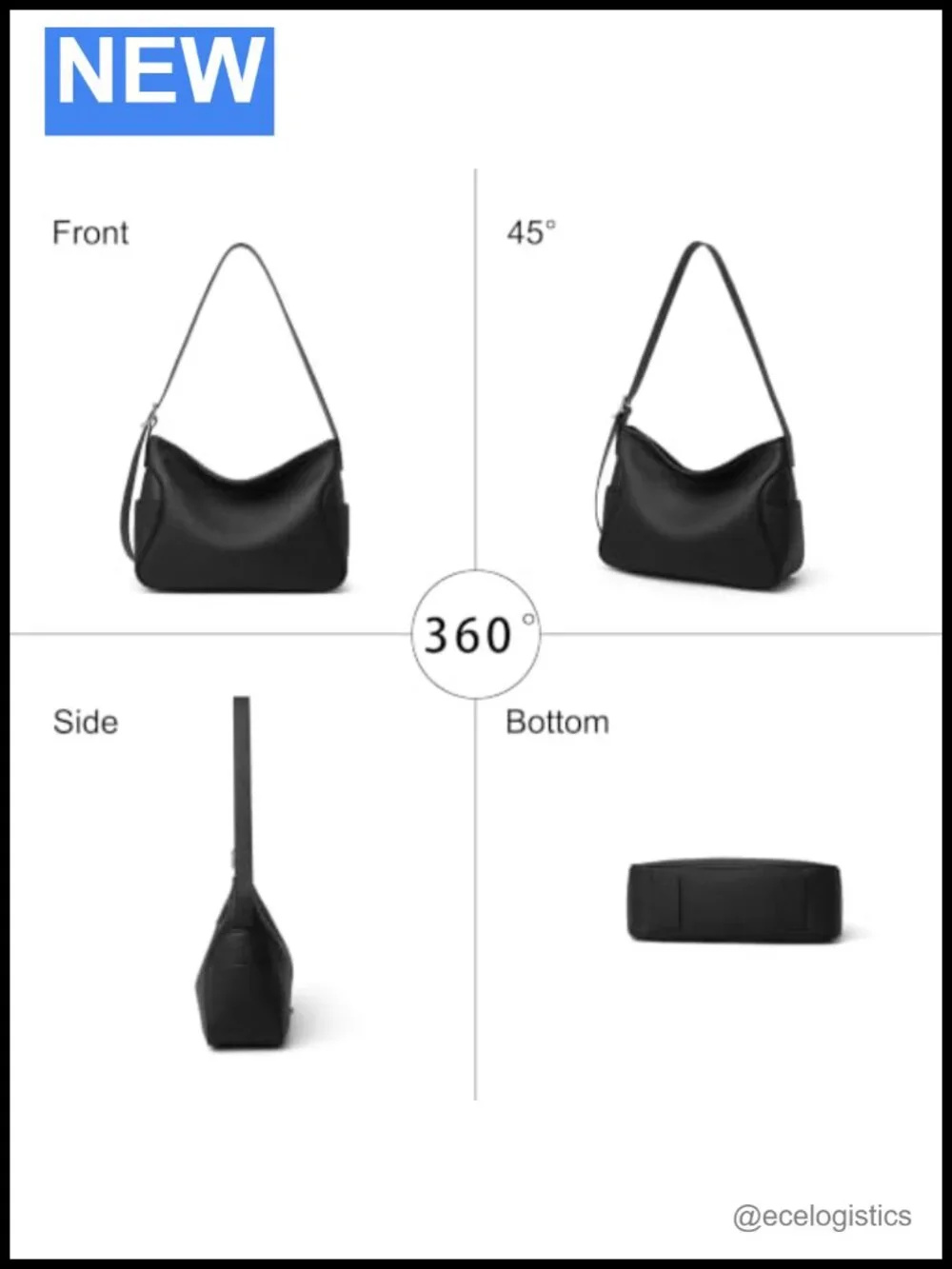 Genuine Leather Hobo Purse for Women, Soft Top Grained Shoulder Tote Bag with